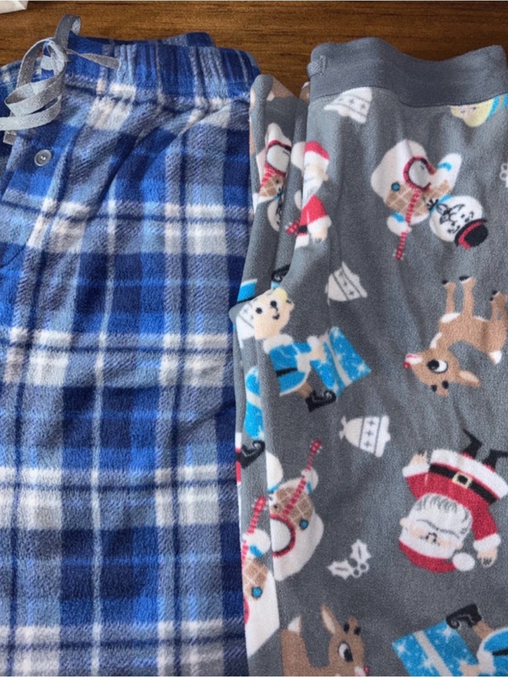 2 Pairs of Kids Blue Plaid & Gray Holiday Fleece Joggers